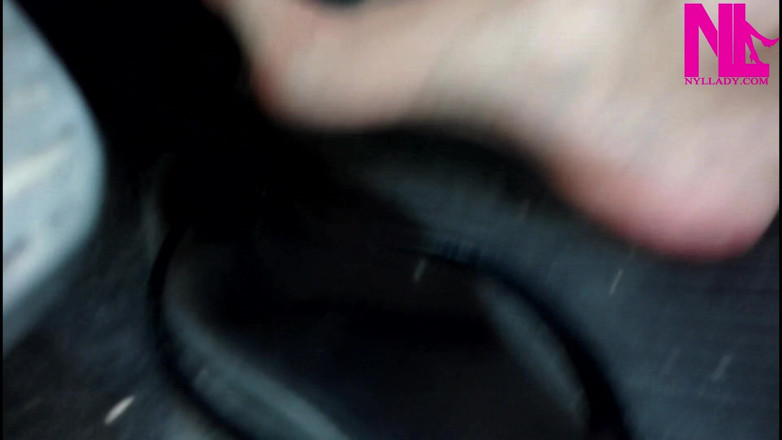 Nyllady: Hot Barefoot Pedal Pumping in My Leather Black Flops