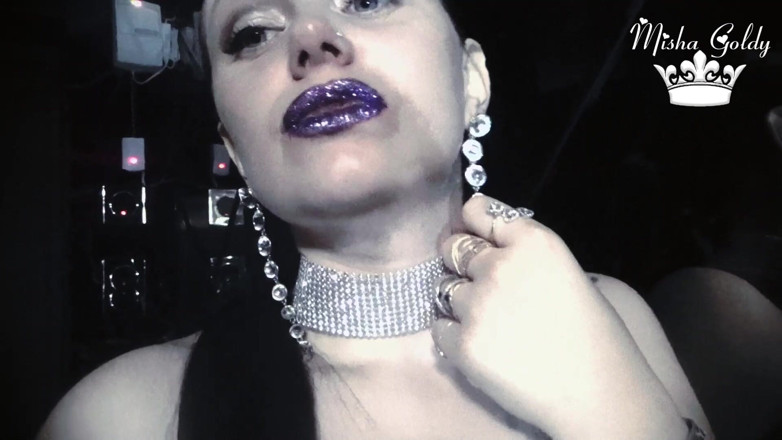 Goddess Misha Goldy: Purple glittery kissing &amp; lip smelling