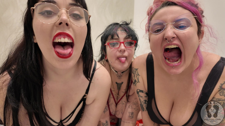 All You Can Fetish: Baculaté dívky hloupé tváře, sliny, ústa, jazyk a zuby fetiš