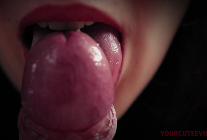 YourCuteEvil: Sensual close-up frenulum licking - she loves my glans