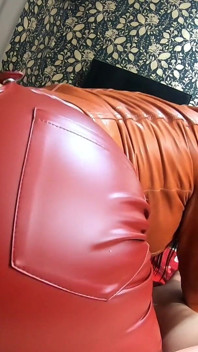 Brown Leather Zipper Pants POV, Big Cigar, Reverse Cowgirl and Double Cum