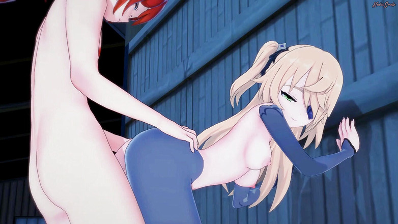 Hentai Smash: 벽에 따먹혀 후배위 질싸를 받는 Fischl - Genshin 임팩트 헨타이.