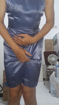 Blue Shiny Satin Short Dress Dibuat Untuk Melancap