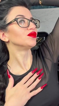 Red Long Nails Goddess with Long Hair, Brunette