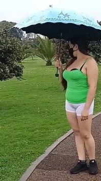 Walking Around in the Rainy Park Showing off My Cameltoe