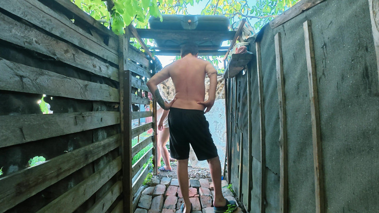 SchoolPrincess: Big Firm Tits Outdoor Shower Doggy Style &amp; Anal POV