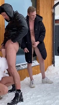 A Group of Guys Banging a Pregnant Woman Outside in the Snow