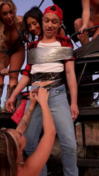 Yeastyboiz: Curvy Big Tits Girls Play & Squirt on Monster Truck While Duct Taped Guy Gets Handjob