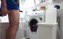 Kinky guy: Desperate Pissing on Laundry... with a Surprise:)