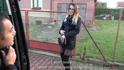 Take Van: Hot secretary convinced to fuck in van with horny stranger