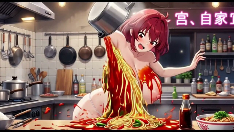 Hot girl dancing: 厨房里的有趣的笑话和胸部，ai动画