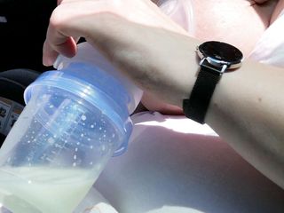 Lily Lacto: Pumping my milk tits empty in the car