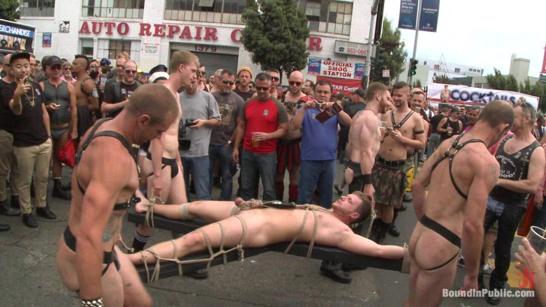 Bound in public: Cock Hungry Whore Cattle Prodded and Fucked at Dore Alley...