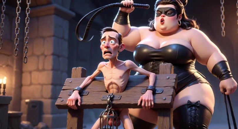 YOUR BEST FANTASY: Fat Dominatrix Whips Slaves Caged Penis - Extreme Humiliation