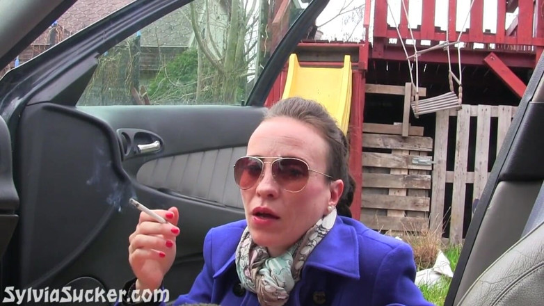 Sylvia Chrystall: Sylvia Chrystall's outdoor EVE 120's smoking blowjob
