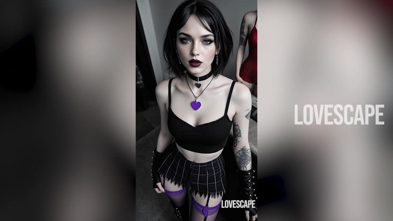 Lovescape: Rough Goth session: lutschende gang von schwänzen, fick & sahnige ladung