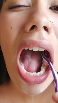 Teeth Brushing with Creamy Cum