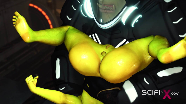 SciFi-X: स्टारशिप में एलियन सेक्स। महिला ग्रीन एलियन की बड़े राक्षस द्वारा चुदाई