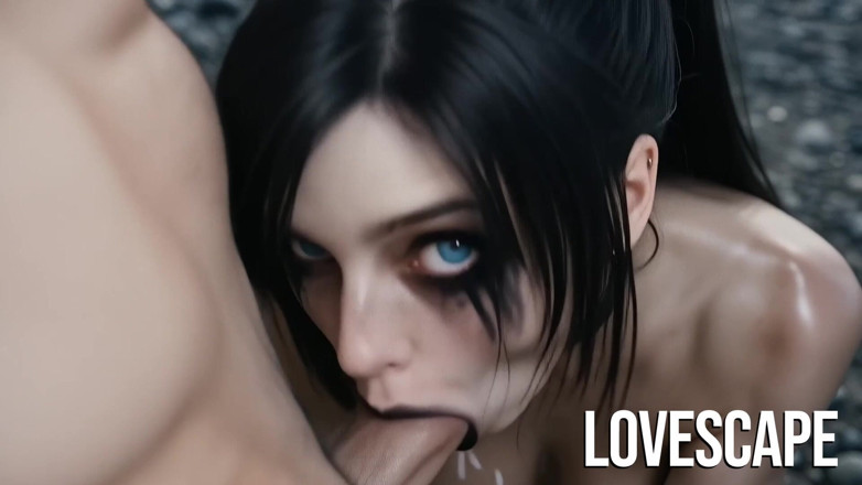 Lovescape: Busty Goth szorstkie walenie na Icy Beach (ai)