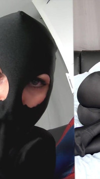 Natacha Guapa in full black zentai lycra blowjob