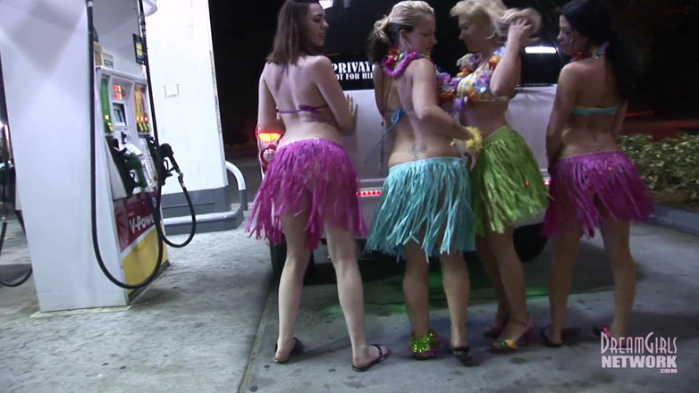 Dream Girls: Party girls dressed for Luau get naked in limo