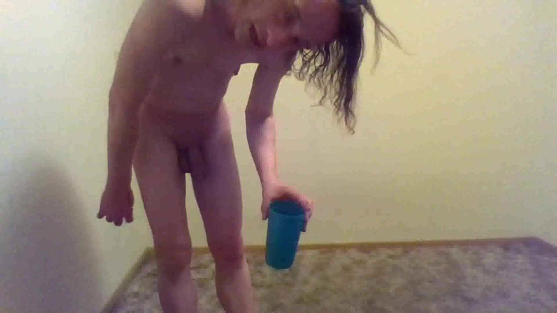 LilTaste: Transgal Naked Dirty Hottie Taking From Cup of Her Own...