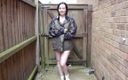 Horny vixen: Flashing Sandals and raincoat outdoors