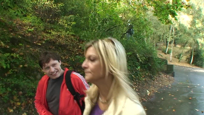 Lucky Cooch: Blonde goddess gets fucked outdoors in a threesome action