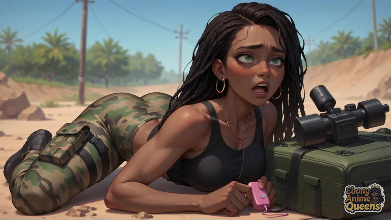Ebony Anime Queens: This Mischievous Dark-hued Gal Is Lying on the Beach, Prepped...