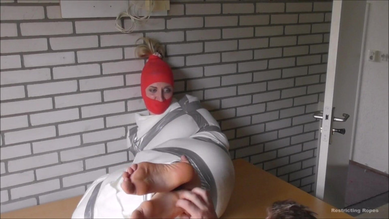 Restricting Ropes: Whole body in tape and she gets tickled