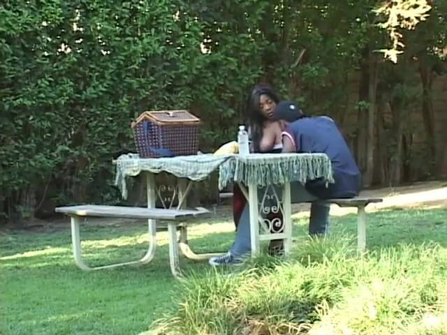 Hot and Wet: Busty black whore with huge boobs gets slammed outdoors