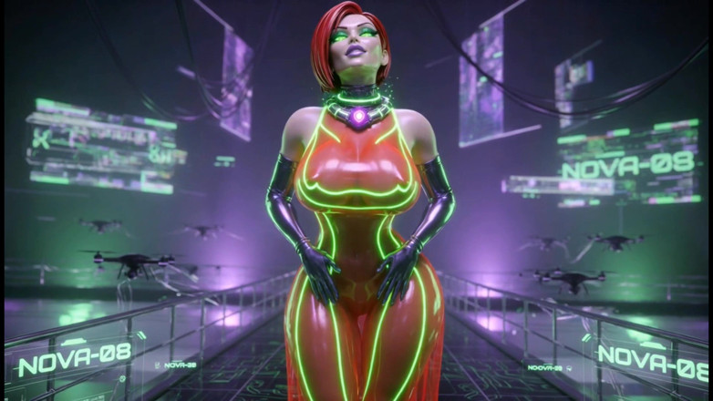 Stories&Anime: Cyber Catwalk - Nova in See-through Red Lingerie &amp; Futuristic Tease