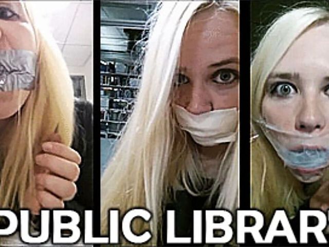 Self Gagged Blonde in Public Library (Selfgags classic)