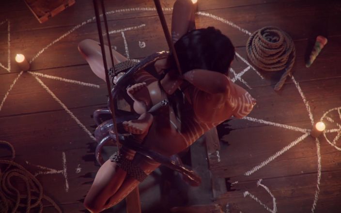 Velvixian 3D: Lara Croft Bondage - Show with Monster