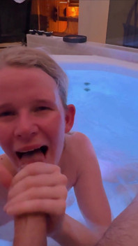 Blonde Teen Blows Cock in the Whirlpool! Horny Facial for the Slut!