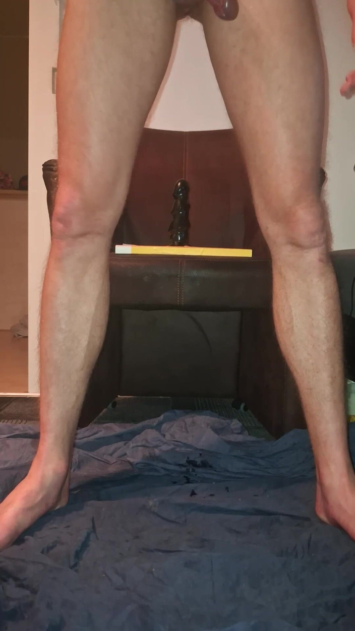 NoFace Twink X: Hot Gay with Beautiful Feet Rides Dildo and Has Pissing...