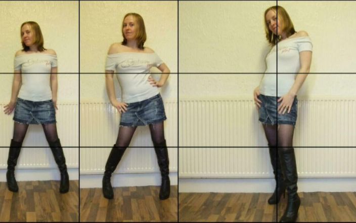 Horny vixen: Haley Posing in Pantyhose - Denim Miniskirt and Boots