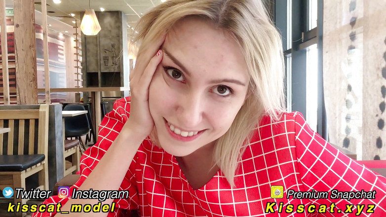 KissCat: McDonald's public doggy &amp; blowjob with cum on tits in toilet