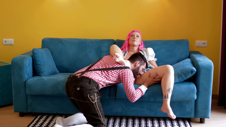 Discover 4K: Pink Haired MILF Rides Hard in Dirndl Outfit