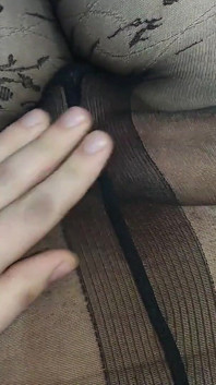 Rubbing My Huge Dick in Stepsister's Beautiful Black Pantyhose with a Pattern