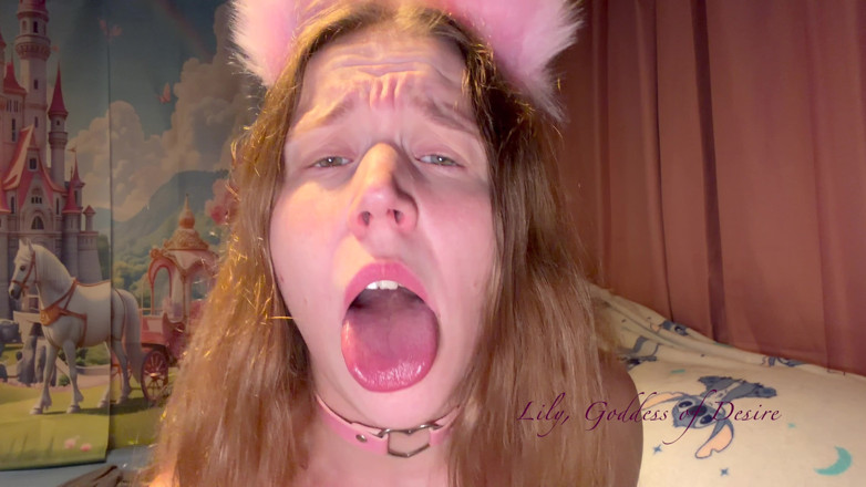 Lily, Goddess of Desire: Ahegao, Cute Anime Girl with Ears and Collar Has Multiple...