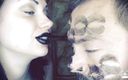 Goddess Misha Goldy: Covering Alex with black shiny lipstick kisses all over his...