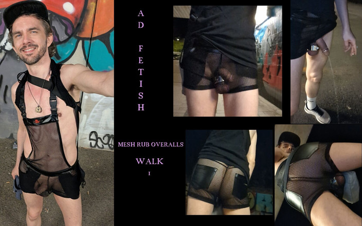 kinkygaynudist: Mesh Rub Overalls - Night Walk