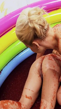 Pool Pussies Scene 3 Two Slim Blonde Lesbians in Bikinis Cum in the Jelly Pool