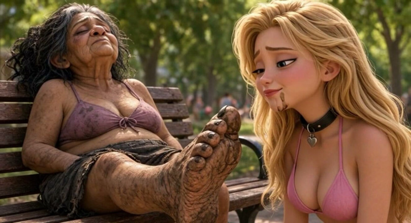 YOUR BEST FANTASY: Wanita menyembah dan membersihkan kaki tepi jalan yang kotor dengan...