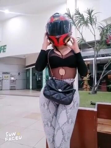 Barbietransxxxx: Girl outdoor anal square with her motorcycle helmet