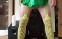 One2chris Gaystuff: Crossdresser slut in yellow fishnet green miniskirt and black corsage...