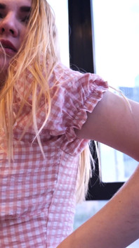 Blonde Teen with Beautiful Pussy Masturbating at the Window