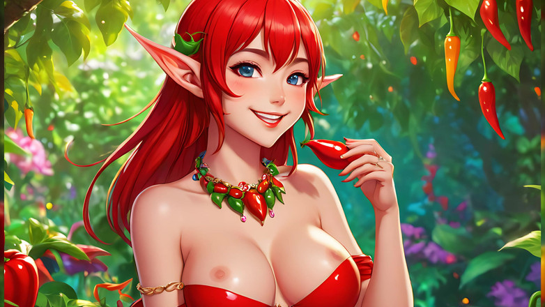 LustRender: 고추를 먹는 카툰 스타일의 누드 성인 여성 - Ai Art 슬라이드쇼