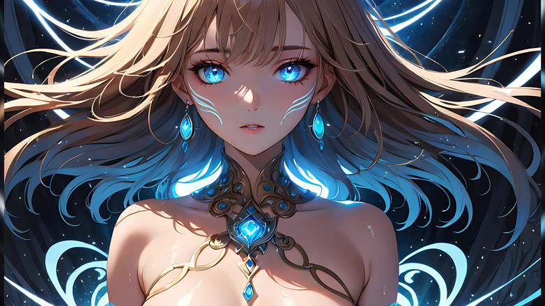 LustRender: Trance di luce una bella giovane donna con segni mistici...